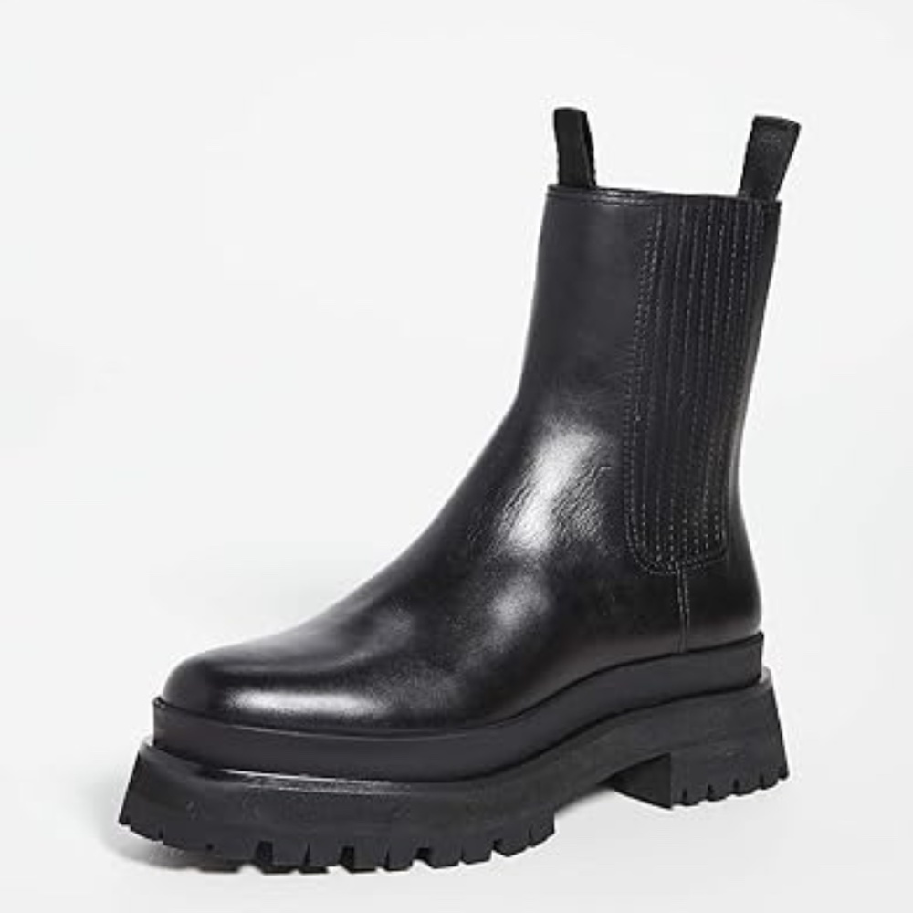 Loeffler Randall Toni Black Leather Lug Sole Platform Chelsea Boots 9.5